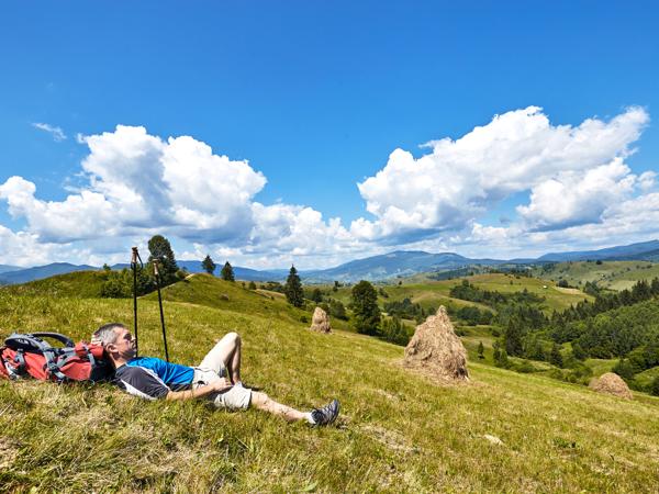 man hiking in mountains